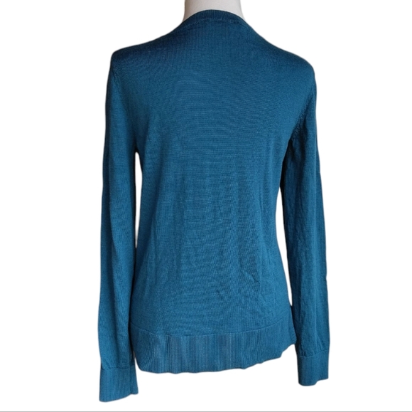 Katherine Barclay Womens Extra Fine Merino Wool V Neck Sweater Teal Size Medium - Picture 4 of 10
